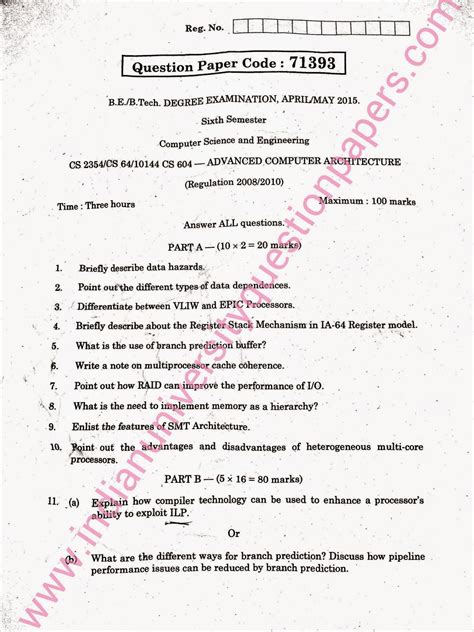 anna university computer architecture question paper