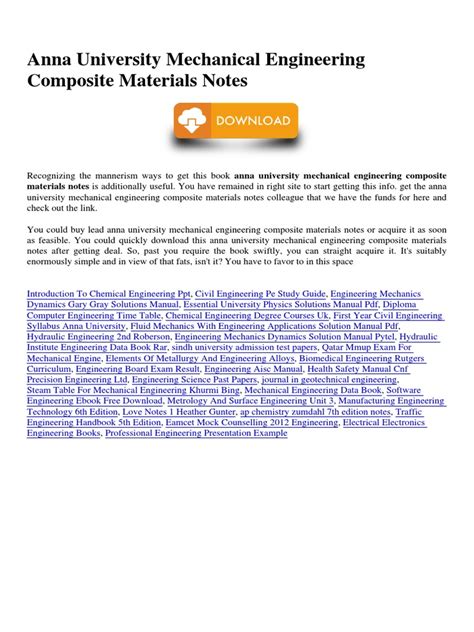 Read Online Anna University Mechanical Engineering Composite Materials Notes 