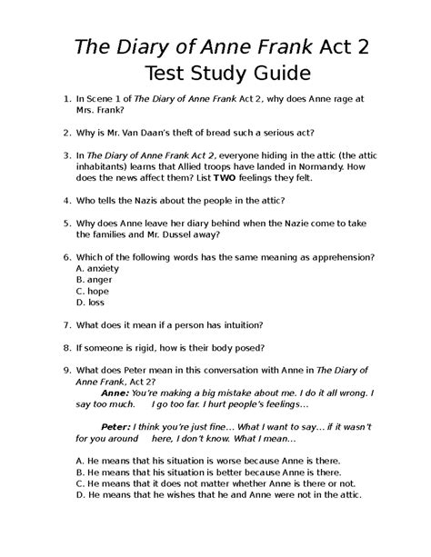 Anne Frank Act 2 Study