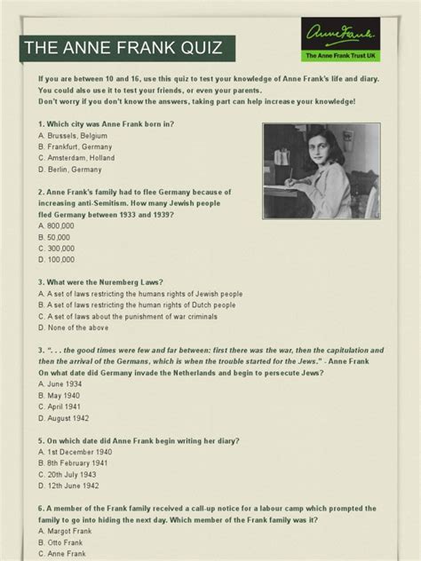 anne frank quiz section 3 answers