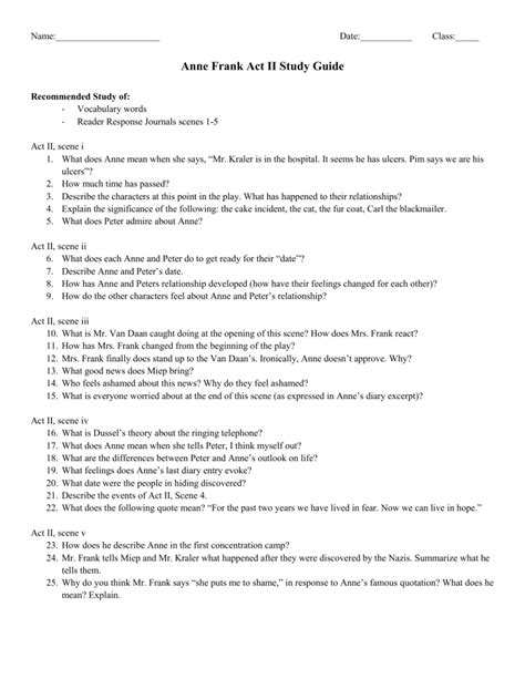 Full Download Anne Frank Act 2 Study Guide Answers 