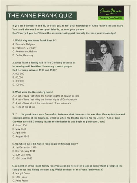 Read Online Anne Frank Quiz 3 Answers 