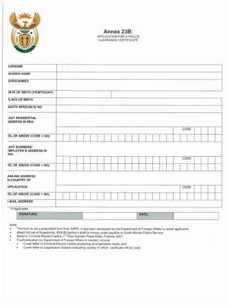 Annex 23b Application For A Police Clearance Certificate