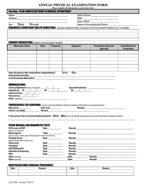 Annual Physical Visit Form