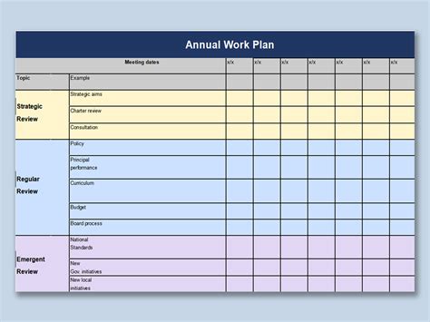 annual work plan template excel