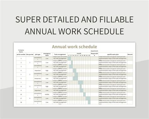 Annual Work Schedule Template Excel