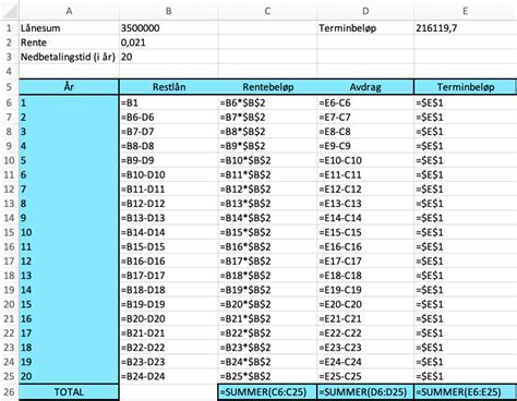 annuitetslån excel mal