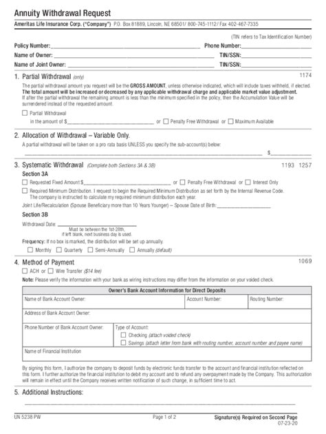 Annuity Surrender Withdrawal Request