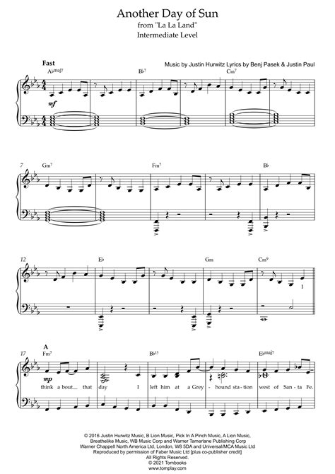 Another Day Of Sun From La La Land Sheet Music By La La Land Cast Piano Amp Vocal 179165 3