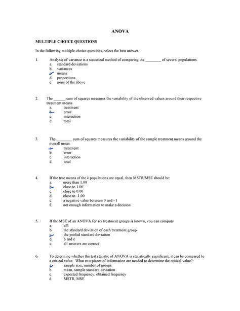 Anova Multiple Choice Questions With Answers