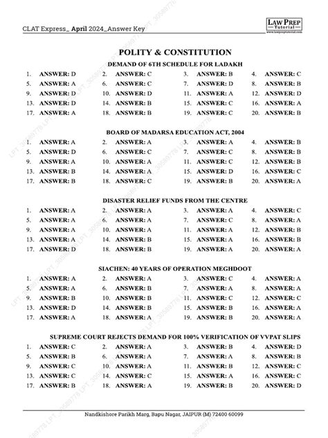 Answer Key April 2014