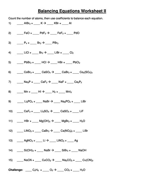 Answer Key Balancing Chemical Equations Practice Worksheet With Another Balancing Equations Worksheet Answers - Another Balancing Equations Worksheet Answers