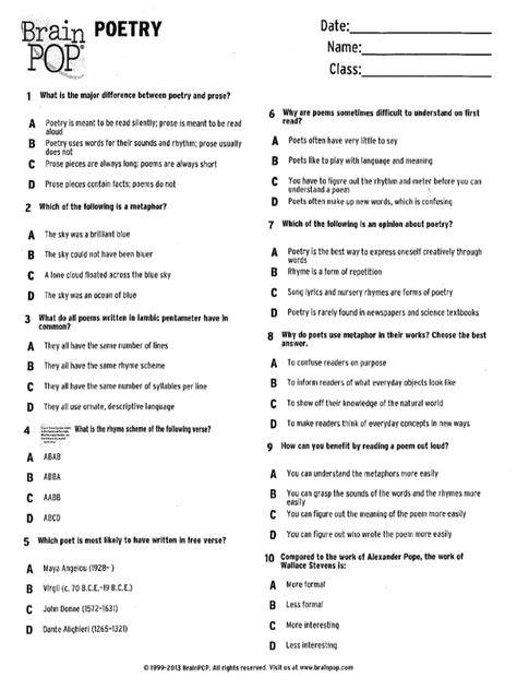 answer key brainpop poetry