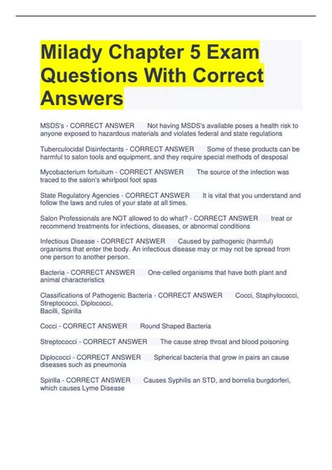 Answer Key Chapters Milady Student Course Book