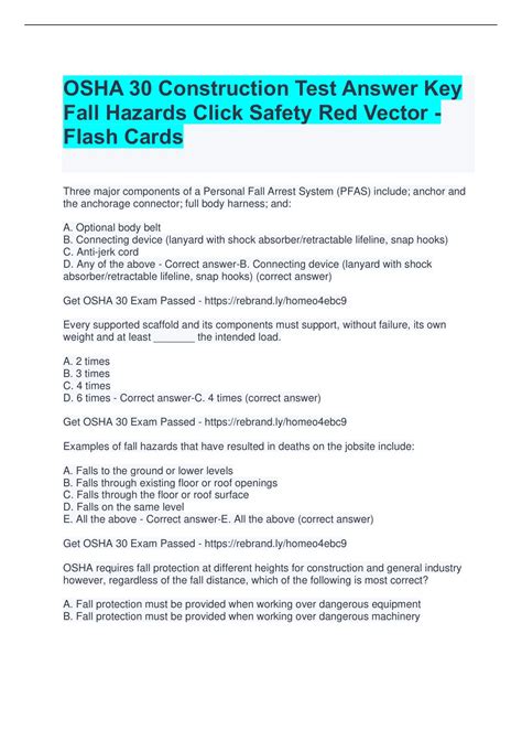 Answer Key Click Safety Osha 30 Final Exam Answers