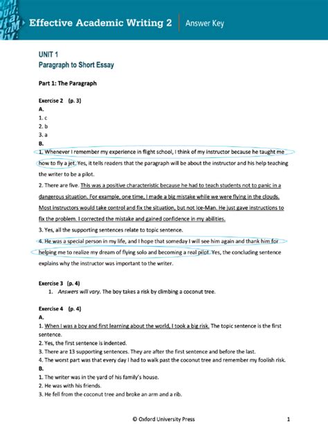 Answer Key Effective Academic Writing Second Edition
