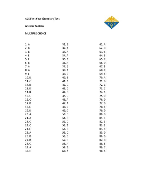 answer key for acs divched examination institute