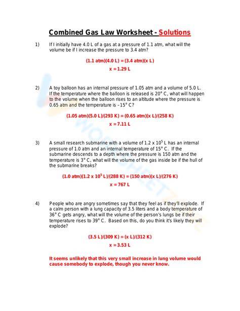 answer key for combined gas law