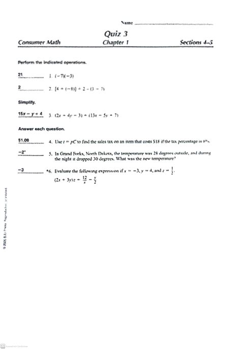 Answer Key For Consumer Math Unit 10