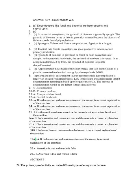 Answer Key For Ecosystem Word Search