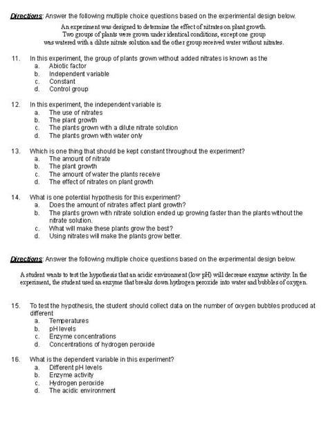 Answer Key For Experimental Variables Pogil