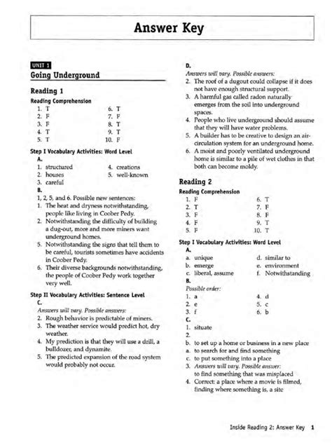 Answer Key For Inside Reading 2