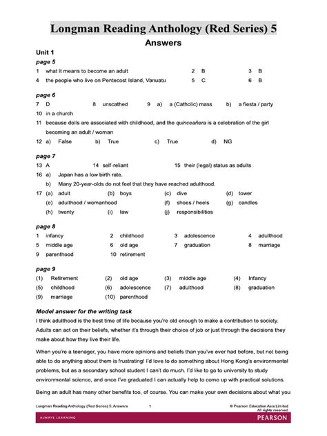 Answer Key For Longman Anthology 2