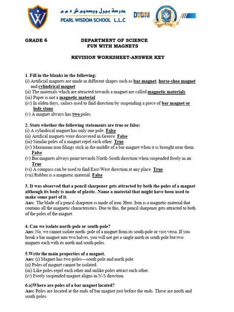 answer key for magnetism review