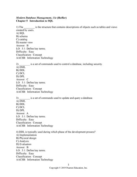 Answer Key For Modern Database Management