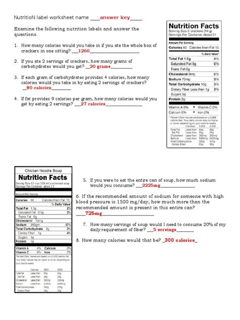 Answer Key For Nutrition Label Worksheet