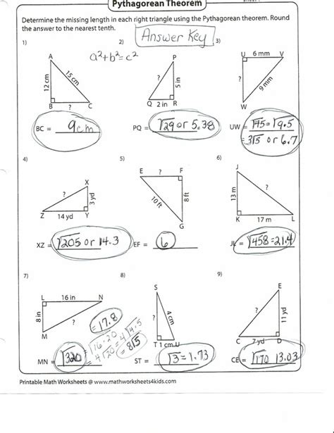 Answer Key For Pythagorean Theorem Assignment