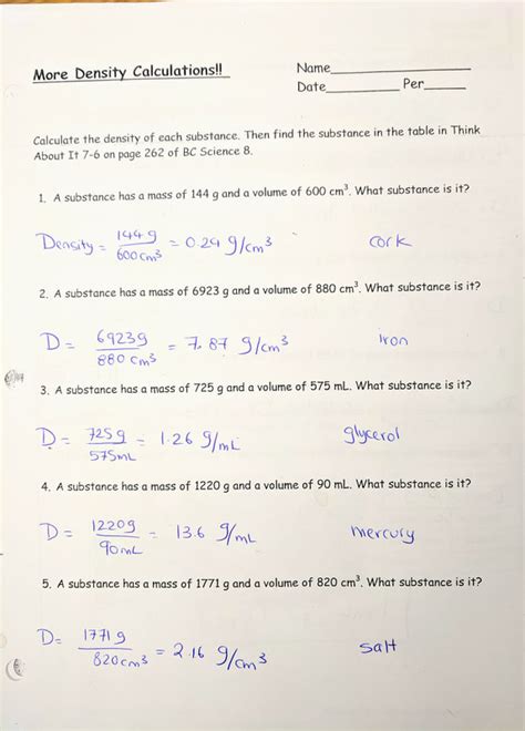 Answer Key For Science 8 Density Teacher Worksheets Science 8 Density Calculations Worksheet Answers - Science 8 Density Calculations Worksheet Answers