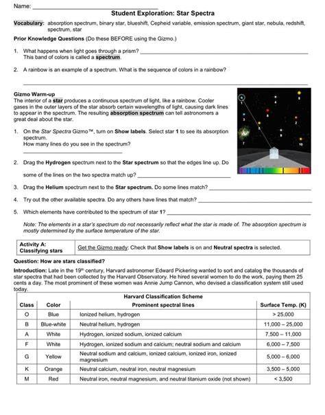 answer key for star spectra gizmo