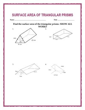 answer key for triangular prism surface area