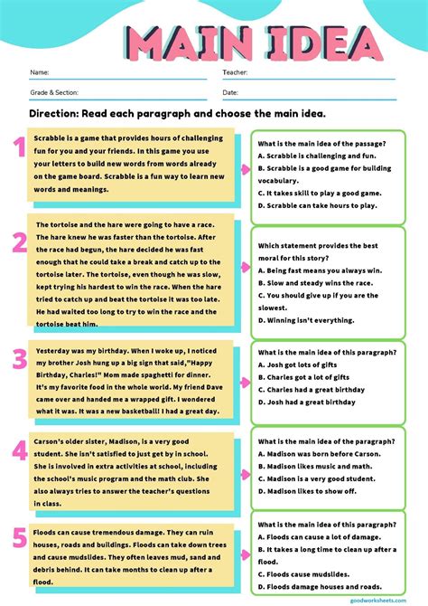 answer key for understanding main ideas part