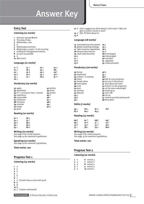 Answer Key For Workbook Laboratory Manual