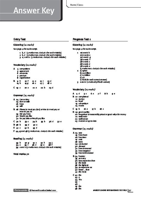 Answer Key Language Work Market Leader Intermediate
