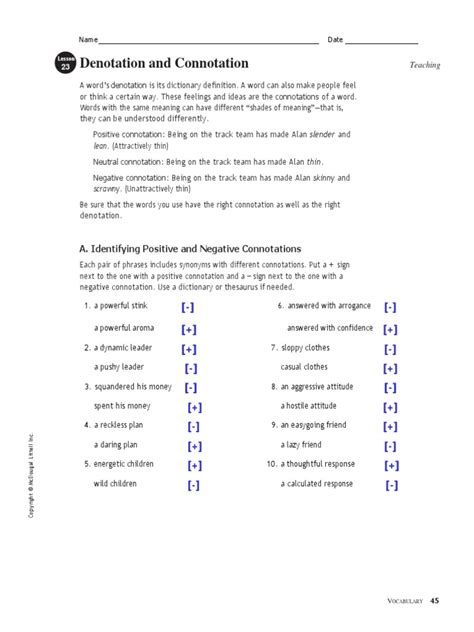 Answer Key Lesson 23 Denotation Connotation