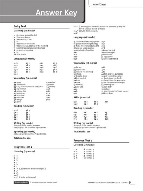Answer Key Market Leader Intermediate Business English