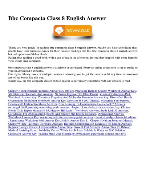 Answer Key Of Bbc Compacta Class 7