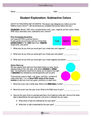 Answer Key Of Gizmo Subtractive Colours