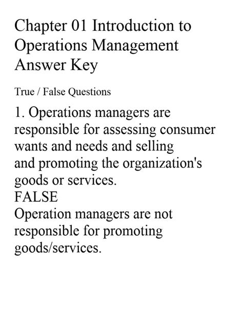 Answer Key Operations Management Nige