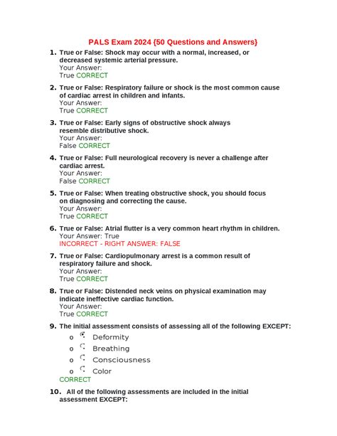 Answer Key Pals Written Exam 50 Questions