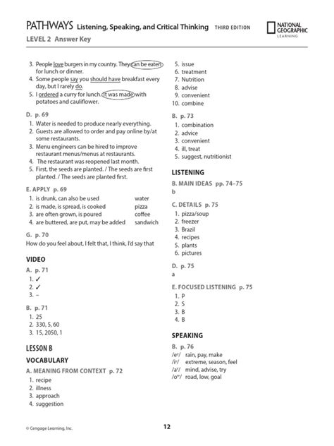 Answer Key Pathways 2 Listening Speaking