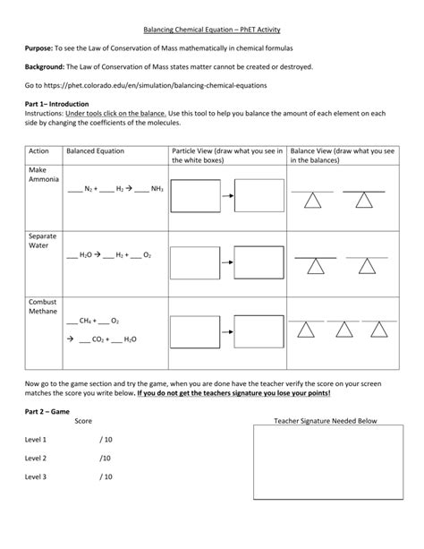 Answer Key Phet Balancing Chemical Equations Worksheet Answers
