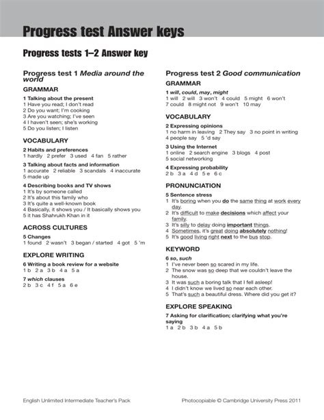 answer key progress test intermediate