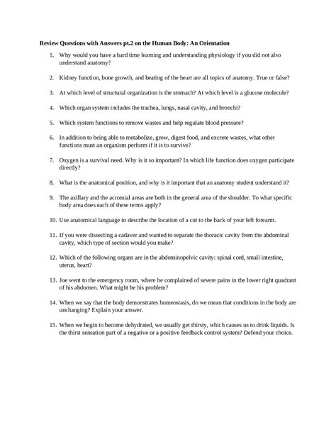Answer Key Review Questions Human Anatomy