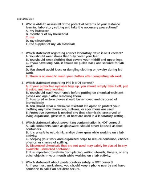 Answer Key State Lab Questions