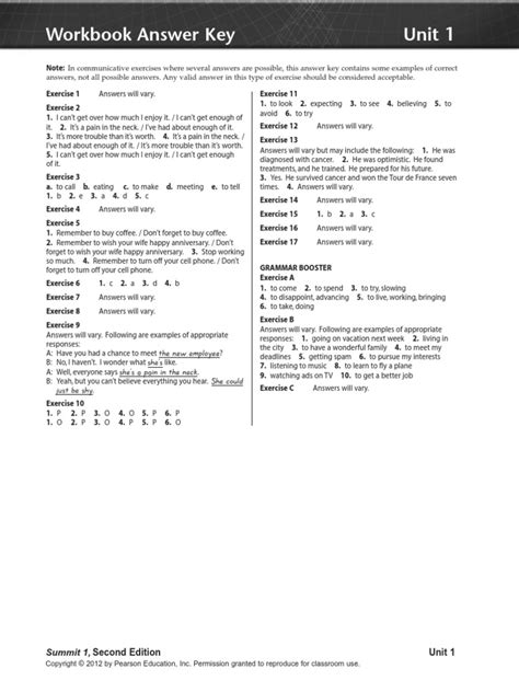 answer key summit 1 unit 4 workbook