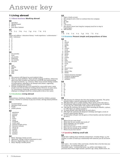 Answer Key The Business Pre Intermediate